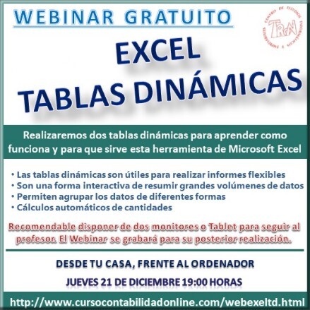Webinar Excel Tablas Dinámicas Curso Contabilidad fiscalidad y programa contable